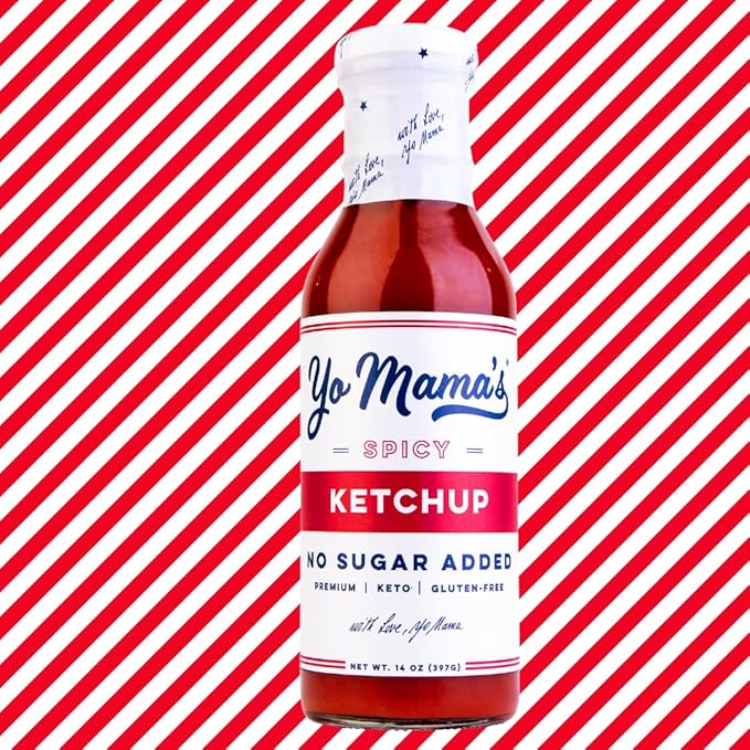 Yo Mama's Foods Keto Spicy Ketchup – Pack of (1) - No Sugar Added, Low Carb, Vegan, Gluten Free, Paleo Friendly, and Made with Whole Non-GMO Tomatoes!