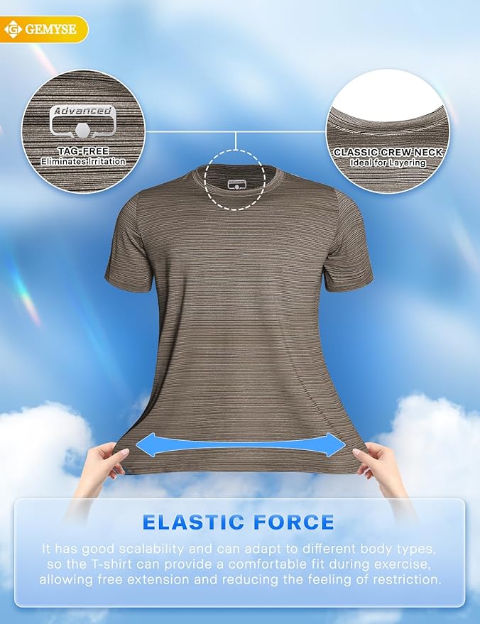 GEMYSE Men's Running Short Sleeve Shirt Sun Protection Quick Dry Moisture Wicking T-Shirts UPF 50+ for Workout