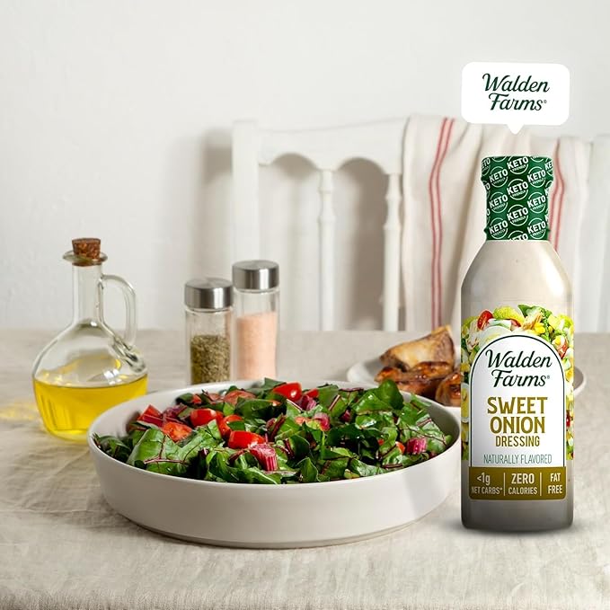 Walden Farms Sweet Onion Dressing - Low Carb, Calorie-Free, Gluten-Free, Keto-Friendly, Sugar-Free, Fat-Free, Dairy-Free Sweet Onion Flavor - 12 oz Bottle