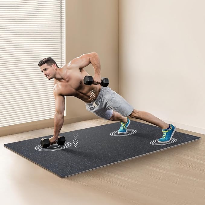 VEVOR 0.56 Inch Thick Gym Floor Tiles, 6 Tiles Rubber Top with EVA Foam, 25" x 25" Gym Flooring Workout Mats with 25 sq.ft Coverage, Interlocking Puzzle Gym Mats for Gym, Home, Garage, Black & Blue