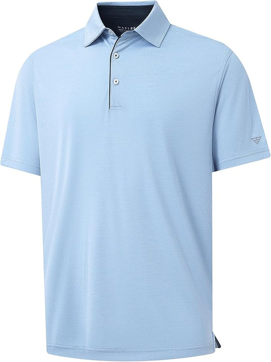 M MAELREG Golf Shirts for Men Short Sleeve Dry Fit Casual Striped Performance Moisture Wicking Collared Mens Polo Shirts