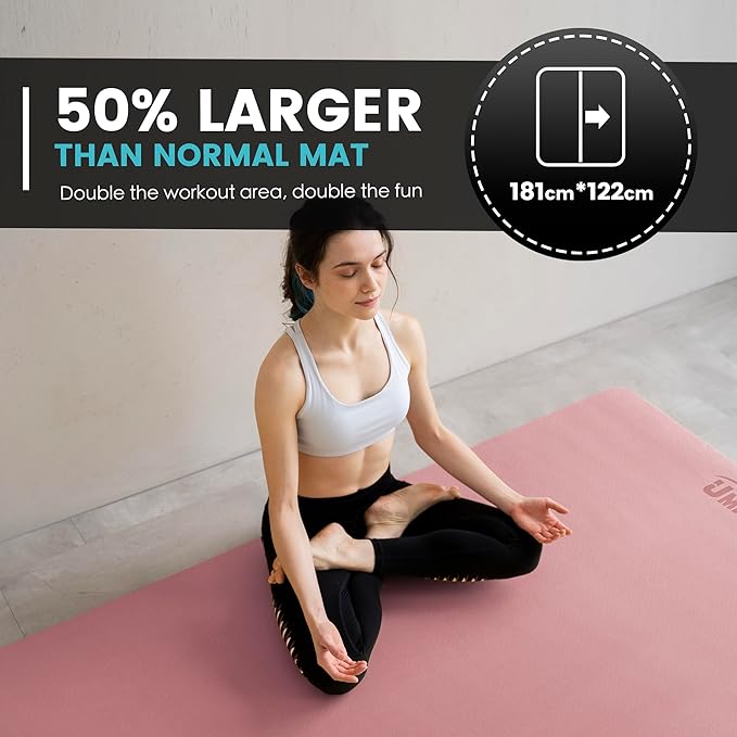 Large Yoga Mat for Men and Women 1/4 & 2/5 Inch Extra Thick TPE Fitness Mat for Home Gym Workout, Non-Slip, Eco Friendly Exercise Mat for Yoga, Pilates, Stretching, Meditation