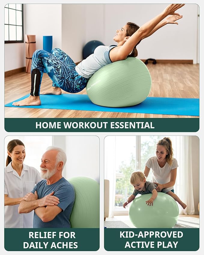 Trideer Yoga Ball – Anti-Burst Exercise Ball for Pregnancy, Office, Birthing, Stretching & Core Workout – Home Gym & Therapy