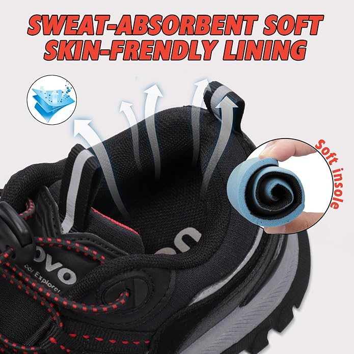 UOVO Boys Girls Hiking Shoes Kids Waterproof Running Trail Fashion Sneakers Breathable Lightweight Non-Slip Outdoor Walking Sports Shoe(Little/Big Kids)
