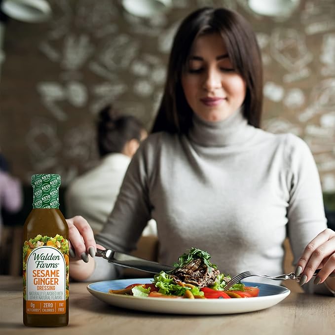 Walden Farms Sesame Ginger Dressing – Calorie-Free, Gluten-Free, Low Carb, Keto-Friendly, Sugar-Free, Fat-Free, Dairy-Free Savory Sesame Ginger Flavor – 12 oz Bottle