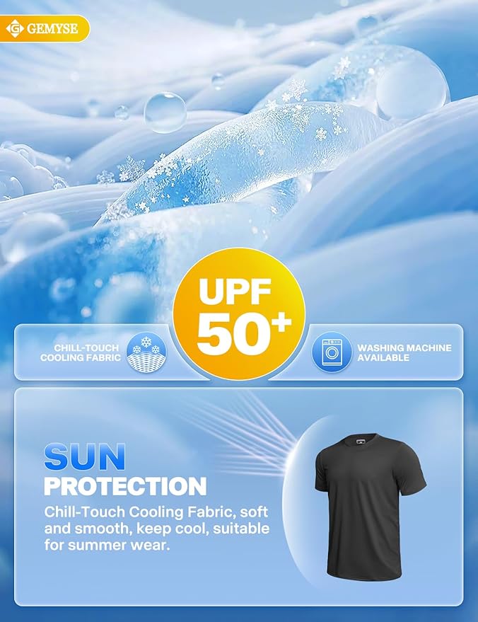 GEMYSE Men's Running Short Sleeve Shirt Sun Protection Quick Dry Moisture Wicking T-Shirts UPF 50+ for Workout