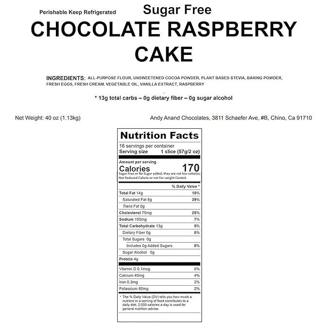 Andy Anand Luxurious Sugar-Free Raspberry Chocolate Truffle Cake, 9" Handcrafted with Real Chocolate & Cream, Perfect for Desserts Lovers (2.8 lbs)