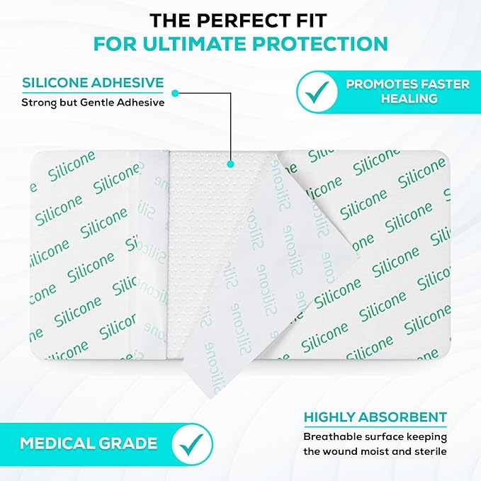 MedVance TM Silicone - Silicone Adhesive Foam Absorbent Dressing, 4"x8", Box of 5 dressings