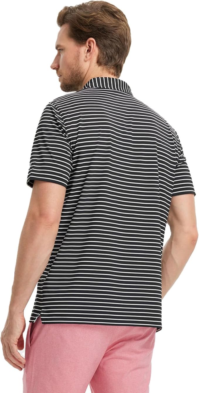 M MAELREG Golf Shirts for Men Moisture Wicking Striped Polo Performance Dry Fit Business Sports Mens Polo Shirts Short Sleeve