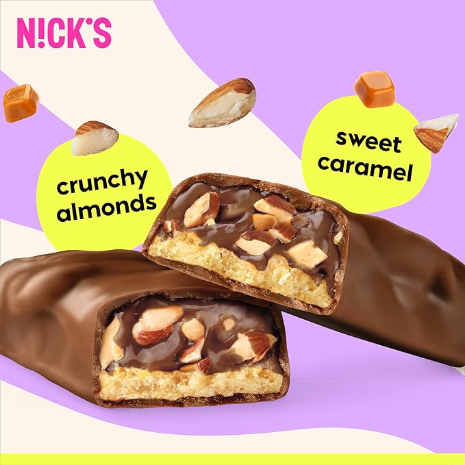 Nick's Protein Bars Chocolate Caramel | 15g protein | 190 calories | Low Carb Keto Friendly Snacks No Added Sugar (Multipack 24 bars x 50g)