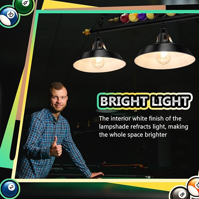 Adjustable Pool Table Lights for 7'-8' Billiard Light Hanging Pool Table Light Fixture Lighting Pendant Lamp with Metal Shades for Game Rooms (Bulb Not Included)(3 Lights)