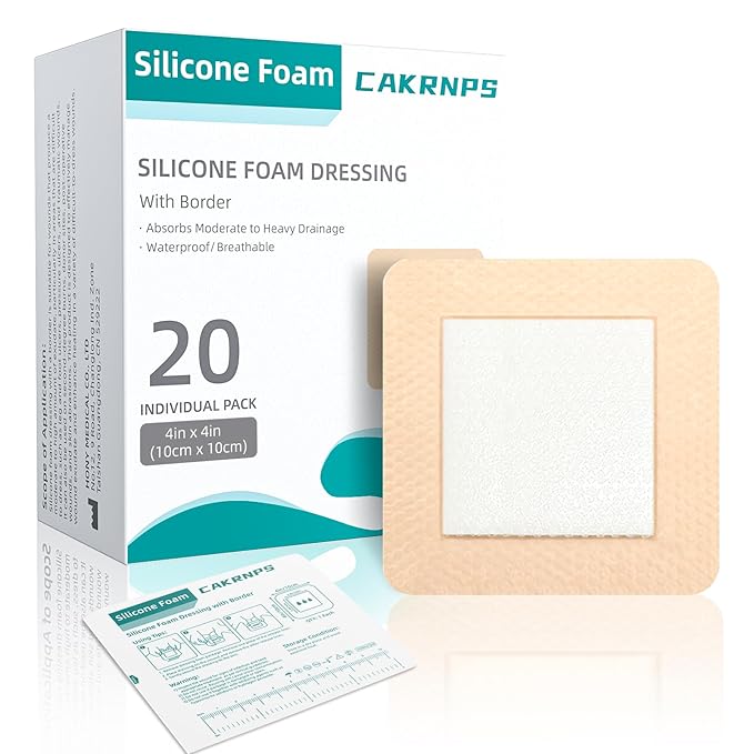 Silicone Foam Dressing with Adhesive Border 4“ x 4”,20 Packs Waterproof Silicone Bandages for Wounds Care, Large Self Adhesive Wound Dressing Bandage for Bed Sore, Foam Pad