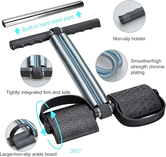 Elastic Sit Up Equipment, Pull Rope Dual Spring Tension Foot Pedal Sit Up Equipment for Abdominal, Leg Exerciser Tummy Trimmer Sport Fitness Slimming Training Bodybuilding at Home Gym