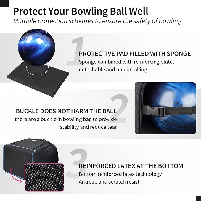 Single Bowling Ball Bag Backpack with Shoe Bag Up to Size 16, Accessories Gifts for Bowling Lovers,Bowling Bag with Padded Ball Holder
