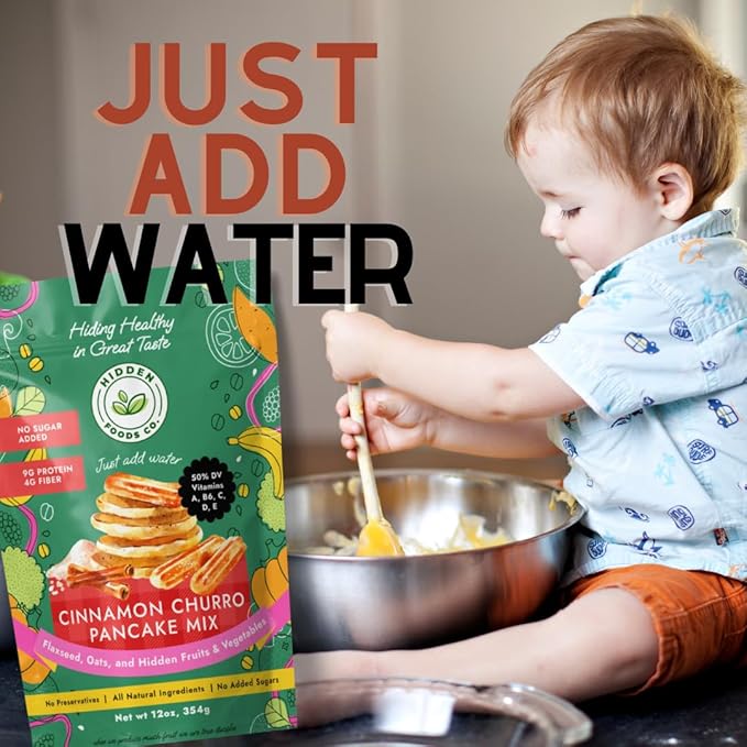 Hidden Foods Cinnamon Pancake Golden Brown Monk Fruit Cinnamon Bun Pancake - Fiber and Protein Churro Pancake Mix with Wheat & Oat Flour Blend of Vegetables - Fully Fiber Waffle Mix Meal 2 Pack