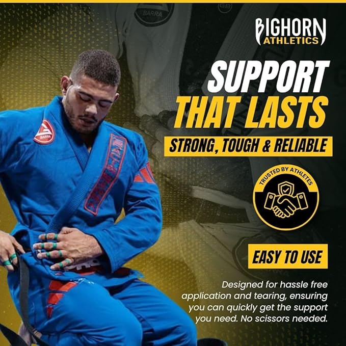 Bighorn Athletics Jiu Jitsu Finger Tape, Rock Climbing Tape | Multipurpose for Sports & Injuries: MMA, Volleyball, Football, Basketball, Tennis, Golf, Hands & Toes, 0.5-Inch x 45-feet, 8-Rolls, Green