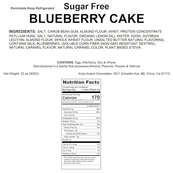 Andy Anand Luxurious Sugar-Free Blueberry Cake 9", Handcrafted, Delicious & Moist, Perfect for Celebrations, 2.8 lbs