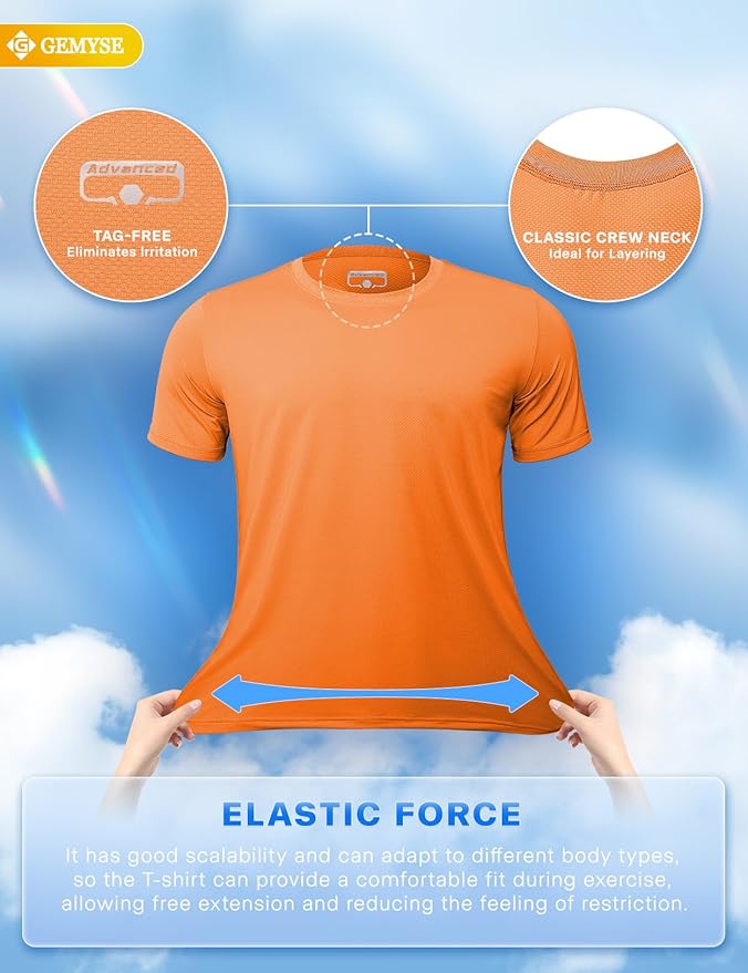 GEMYSE Men's Running Short Sleeve Shirt Sun Protection Quick Dry Moisture Wicking T-Shirts UPF 50+ for Workout
