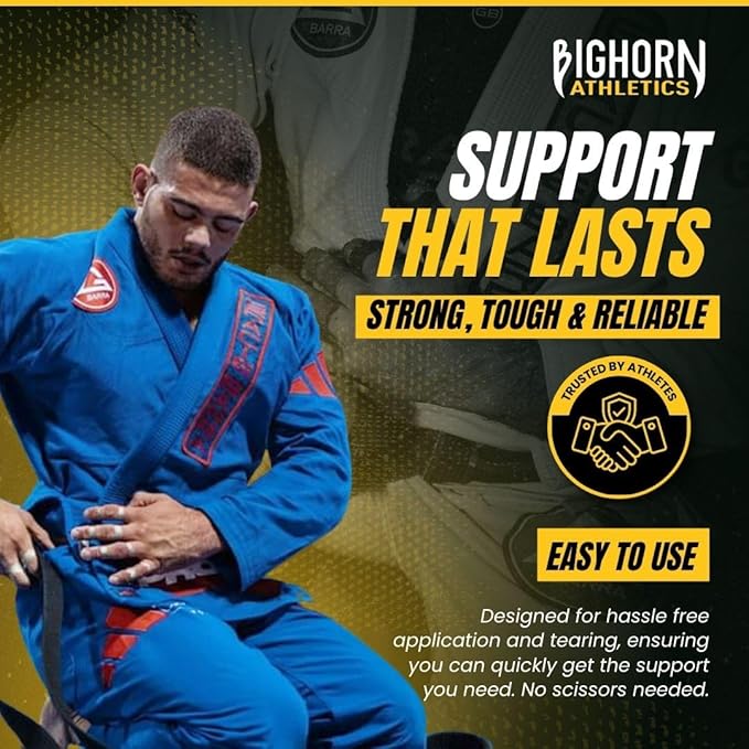 Bighorn Athletics Jiu Jitsu Finger Tape, Rock Climbing Tape | Multipurpose for Sports & Injuries: MMA, Volleyball, Football, Basketball, Tennis, Golf, Hands & Toes, 0.5-Inch x 45-feet, 8-Rolls, White