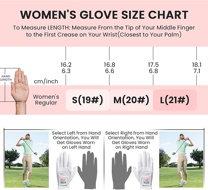 Golf Gloves Women Left Right Handed Golfer Rain Grip Hot Wet All Weather Value 2 Pack, Left Hand Right Pink Womens Golf Glove Breathable Flexible Mesh for Ladies