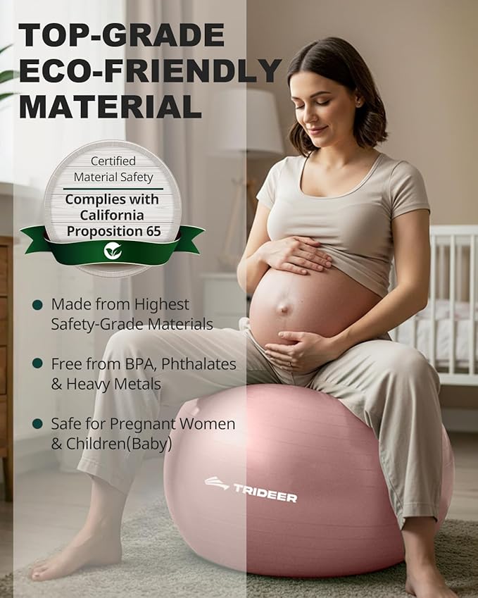 Trideer Yoga Ball – Anti-Burst Exercise Ball for Pregnancy, Office, Birthing, Stretching & Core Workout – Home Gym & Therapy