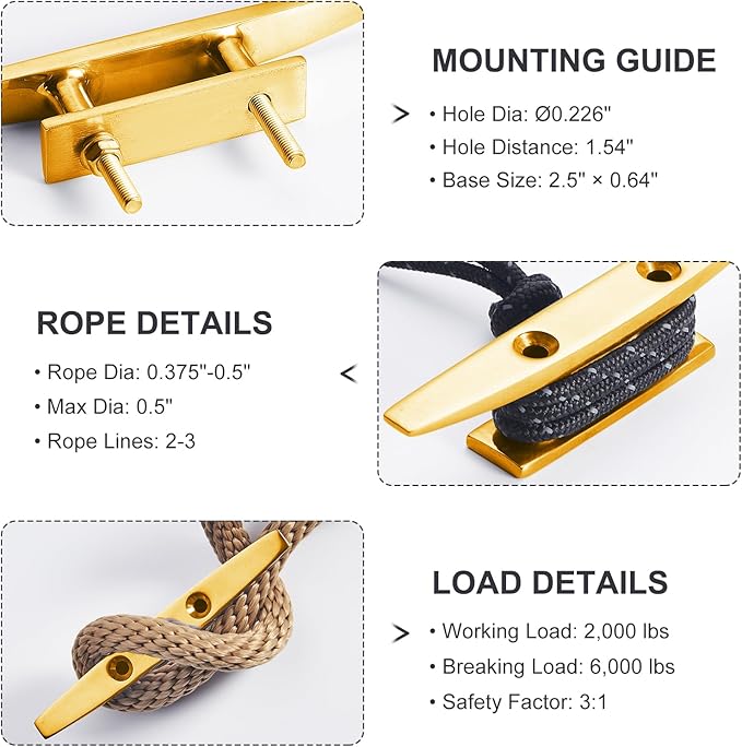 Boat Dock Cleat, 316 Marine Grade Stainless Steel Open Base Cleats with Hardware, Heavy Duty Mooring Accessories for Yacht Kayak Jetski (2-Pack)