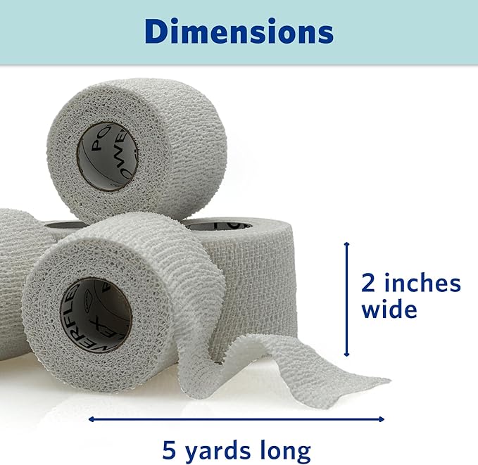 PowerFlex – Self-Adhering Sports Wrap for Injury Prevention & Post-Injury Stability – Medical-Grade, Sweat & Water Resistant First Aid Wrap for Athletes - White, 2 inch, 6 Rolls