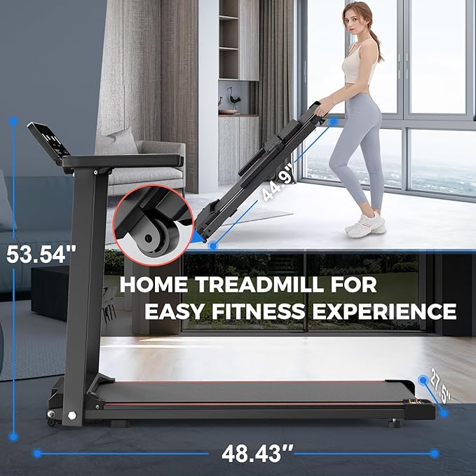 Foldable Treadmill with Handles Treadmills for Home Small Spaces 3HP Folding Treadmills Walking Pad Treadmill with Handle Bar Quiet Walking Machine, 300LBS Capacity, Portable Small Home Gym (Black)
