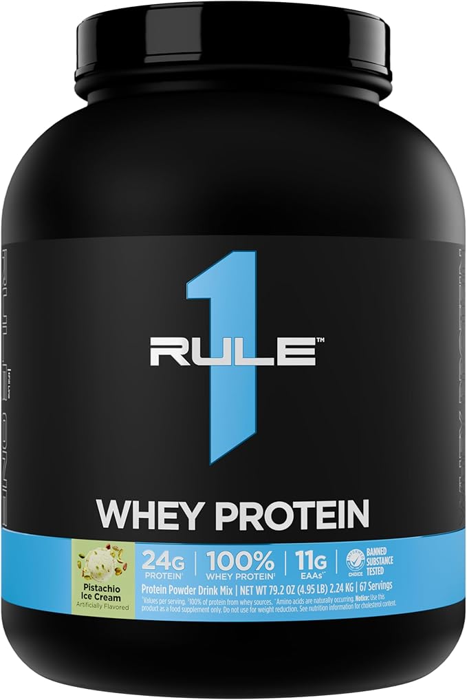 Rule 1 Whey Protein – 24g Fast-Acting Protein from All-Whey Sources with Naturally Occurring EAAs & BCAAs for Workout Recovery or Anytime Use (5 Pounds*, Pistachio Ice Cream)