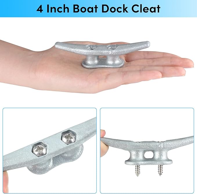 Boat Cleats 4Inch,Hot Dip Galvanized Cast Iron Dock Cleats,Electrophoretic Coated Black Dock Cleats,Rope Cleats Boat Dock Cleats for Marine Deck or Nautical Decor,Hardware Included (4/5/6/10/12Pack)
