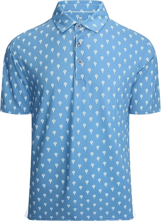 Esabel.C Golf Shirts for Men Dry Fit Performance Short Sleeve Print Moisture Wicking Collared Shirt