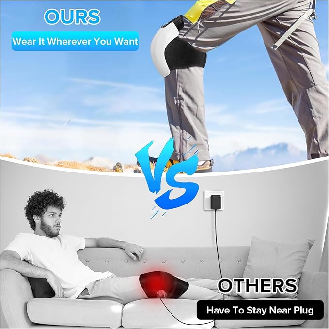 4-in-1 Knee Massager – Deep Heat, Red Light, Vibration & 3D Massage, Cordless and Portable with large LED Screen, Ideal for Joint Pain Relief & Post-Workout Recovery, Gift for Families and Friends