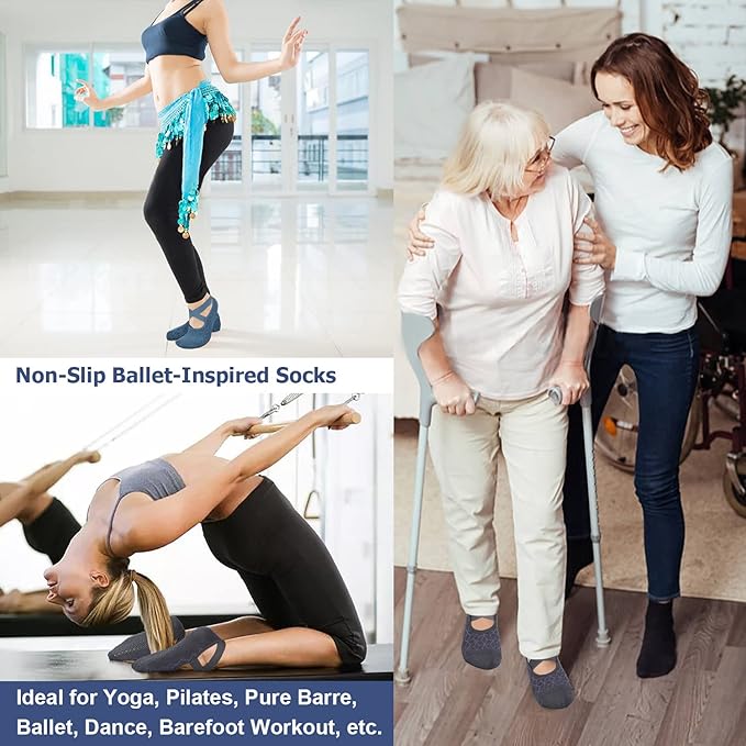 Ozaiic Yoga Socks for Women Non-Slip Grips & Straps, Ideal for Pilates, Pure Barre, Ballet, Dance, Barefoot Workout