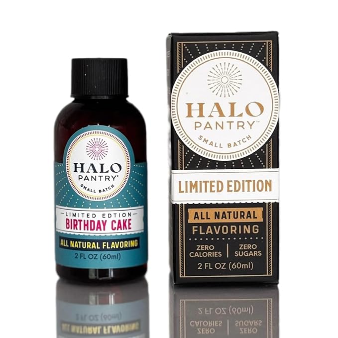 Natural BIRTHDAY CAKE Flavoring extract by HALO PANTRY (2oz) | Sugar-Free, Dye-Free/Colorless, Dairy-Free, Gluten-Free, NO Sweeteners, NO Calories | Perfect for customizing ANY baking, candy, dessert or drink recipes (Pack of 1)