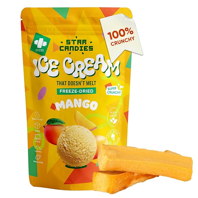 Star Candies Freeze Dried Mango Ice Cream | No Melting Freeze Dried Ice Cream Candy | Crunchy & Delicious Camping Food | Premium Astronaut Food loved by Kids and Adults | Space and Astronaut Snack | Gift Set for Birthday or Party (2.5 oz.)