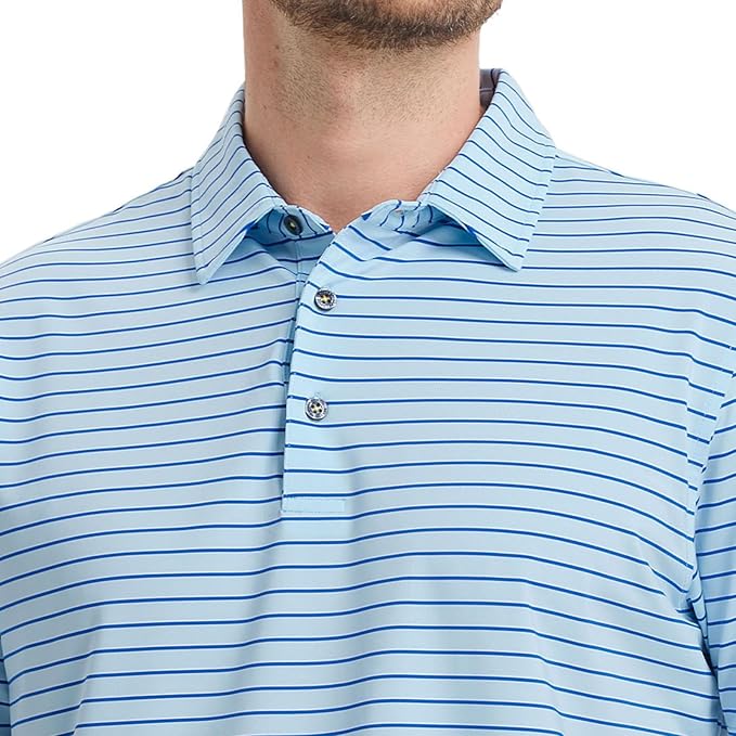 M MAELREG Golf Shirts for Men Moisture Wicking Striped Polo Performance Dry Fit Business Sports Mens Polo Shirts Short Sleeve