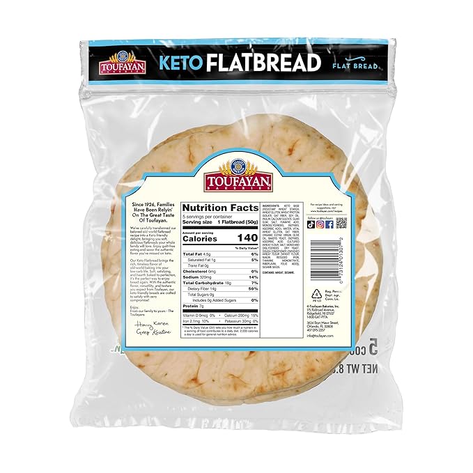 Toufayan KETO Flat Bread | Keto Friendly, Zero Sugar, 7g of Protein per serving (3 Pack)