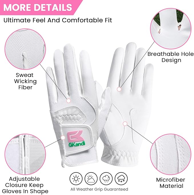 Golf Gloves Women Left Right Handed Golfer Rain Grip Hot Wet All Weather Value 2 Pack, Left Hand Right Pink Womens Golf Glove Breathable Flexible Mesh for Ladies