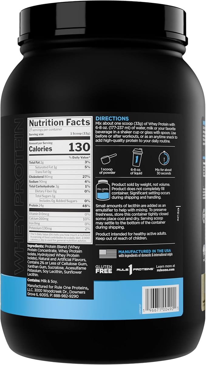 Rule 1 Whey Protein – 24g Fast-Acting Protein from All-Whey Sources with Naturally Occurring EAAs & BCAAs for Workout Recovery or Anytime Use (2 Pounds*, Vanilla Ice Cream)