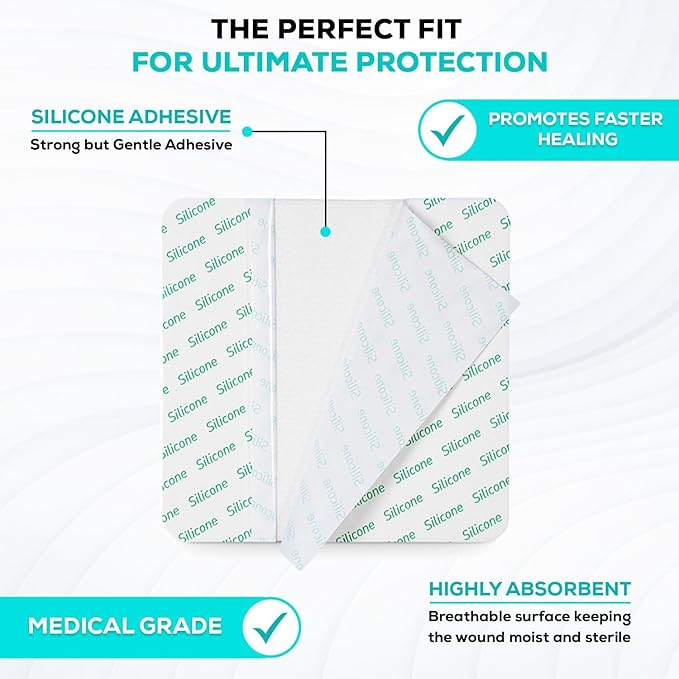 MedVance TM Silicone - Silicone Adhesive Foam Absorbent Dressing, 8"x8", Box of 5 dressings