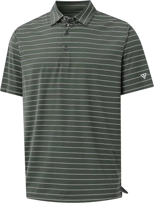 M MAELREG Mens Striped Golf Shirts Short Sleeve Silk-Like Touch Water-Resistant Breathable Soft Collared Polo Shirts for Men
