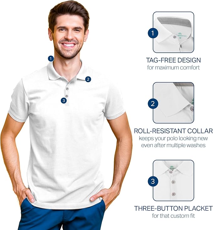 Mio Marino Golf Polo Shirts for Men - Dry Fit - Ultra-Thin Breathable Fabric
