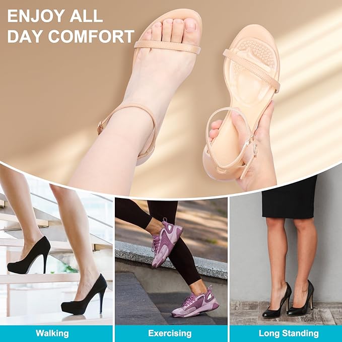 Ball of Foot Cushions, Metatarsal Pads Women, High Heels Non-Slip Comfort Pads, Shoe Support for Metatarsalgia Mortons Neuroma Pain Relief (2 Pairs, Crystal)