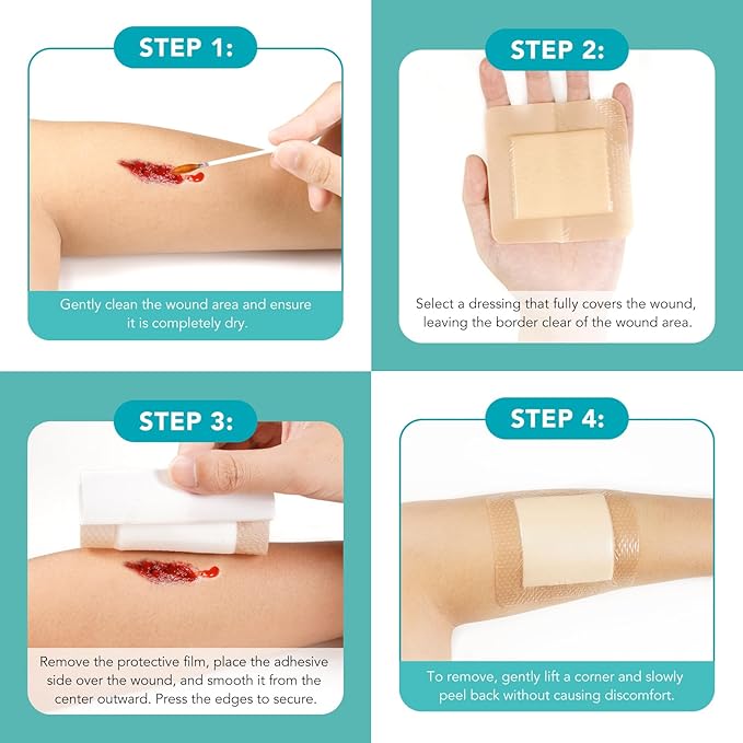 Silicone Foam Dressing Ag Sterile Wound Bandage with Waterproof Gentle Silicone Adhesive Border (10 Packs), 4"x 4" Breathable Ultra Absorbent Pads (4x4 Inch (Pack of 10))