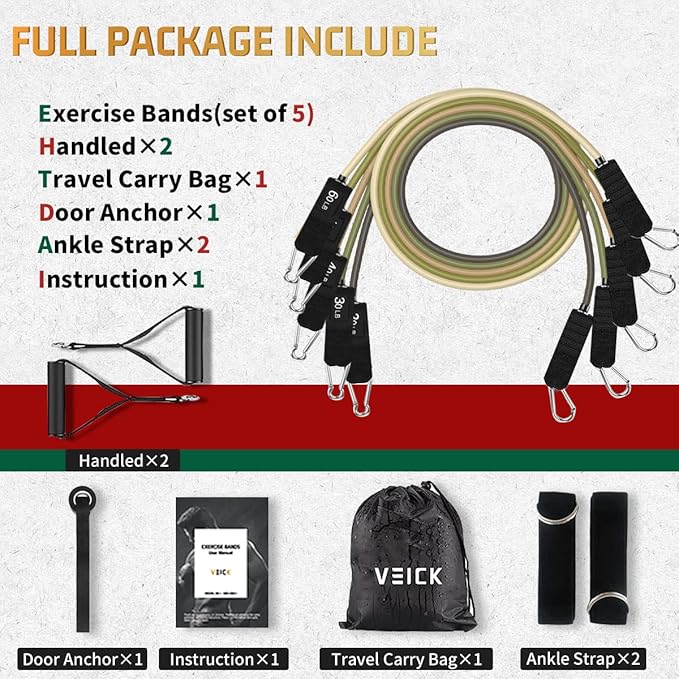 VEICK Resistance Bands, Exercise Bands, Workout Bands, Resistance Bands for Working Out with Handles for Men and Women, Exercising Bands for Fitness Weights Work Out at Home