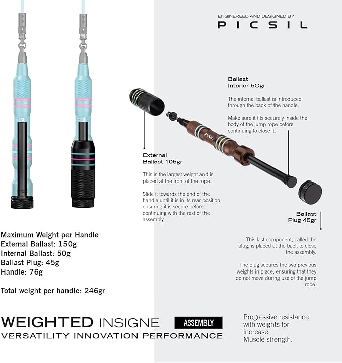 Picsil Insigne Jump Rope, Versatile Speed Rope in 3 Modalities, Fast, Weighted or Crossover Jump Rope, Adaptable to Any Type of Training From Speed to Strength Work
