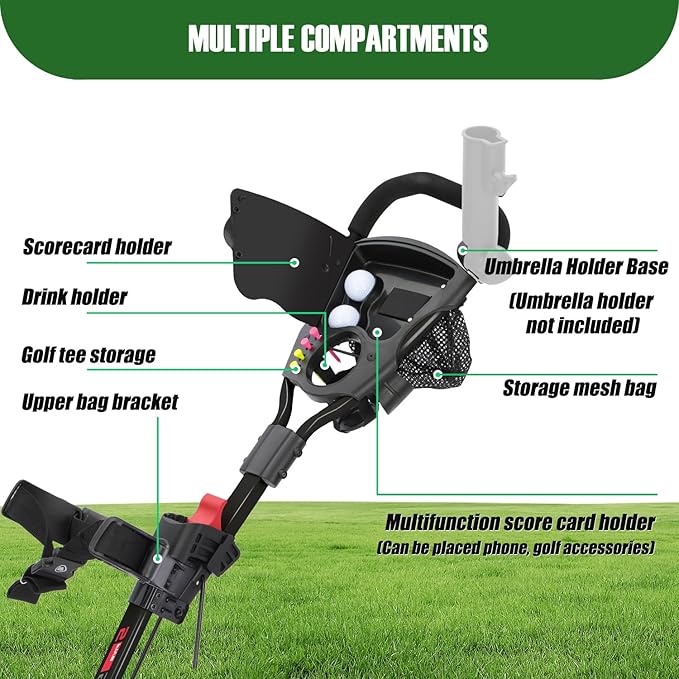 GC27 3 Wheel Golf Trolley, Golf Trolleys Folding Lightweight Golf Bag Pull Cart,Golf Cart for Golf Clubs and Golf Bag with Cup Holder Scorecard Holder/Storage Compartment