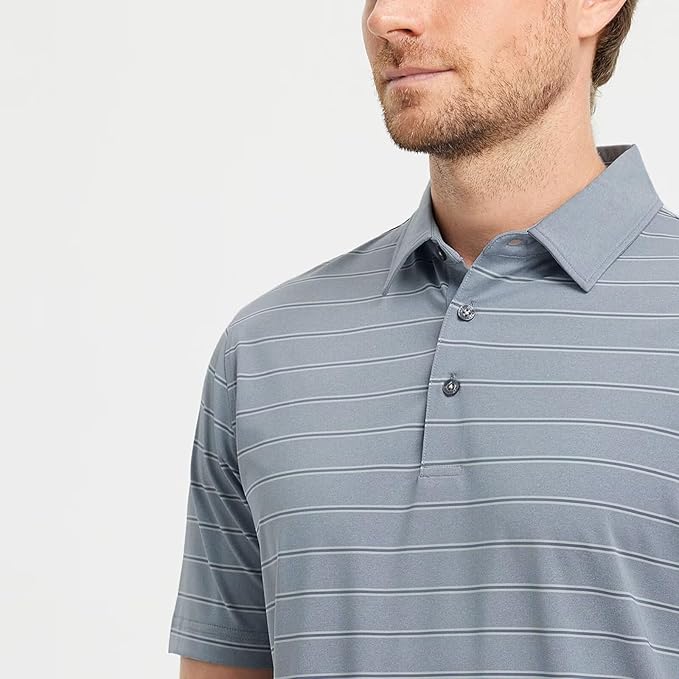 M MAELREG Golf Shirts for Men Moisture Wicking Striped Polo Performance Dry Fit Business Sports Mens Polo Shirts Short Sleeve