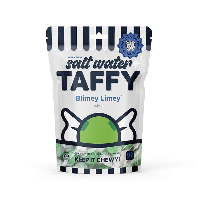 Taffy Shop Blimey Limey, Lime Salt Water Taffy – Gourmet Soft Chewy Candy, Bulk Sweet Snack, Fresh Gift & Gluten-Free, 35 Individually Wrapped Pieces (7oz)
