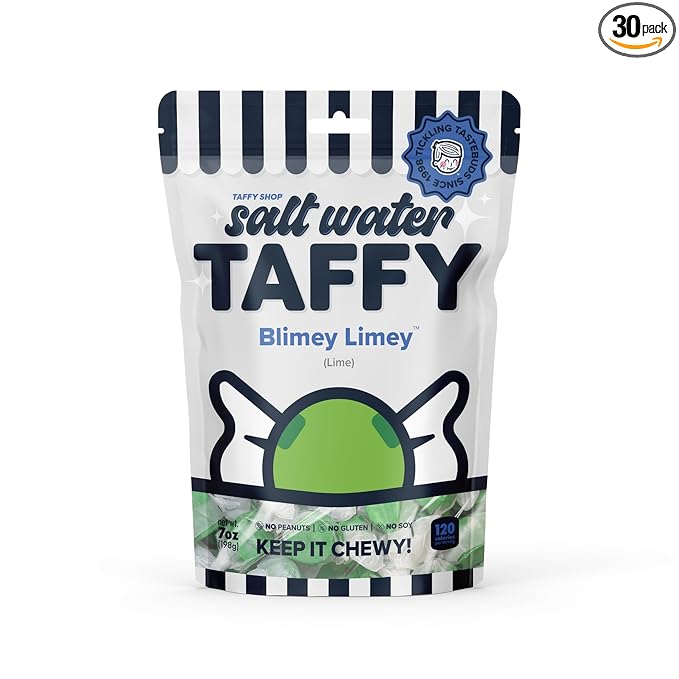 Taffy Shop Blimey Limey, Lime Salt Water Taffy Gourmet Soft Chewy Candy, Bulk Sweet Snack, Fresh Gift & Gluten-Free, 140 Individually Wrapped Pieces (32oz)